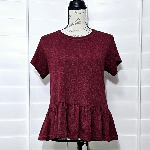 THE GREAT. DISTRESSED PEPLUM TEE/TOP - Picture 1 of 13